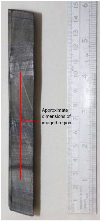 Image of the BIF core measuring 145 mm x 20 mm indicating the region imaged using StreamLine.
