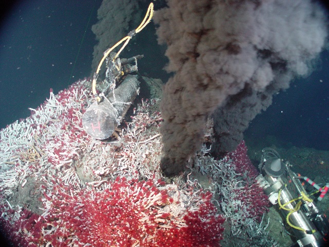 A ‘black smoker’ hydrothermal vent, the origin of many rich, submerged sulphide deposits.