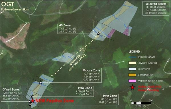 The O’Neil Gold Trend (OGT) extends over 5 km and has never been drilled.