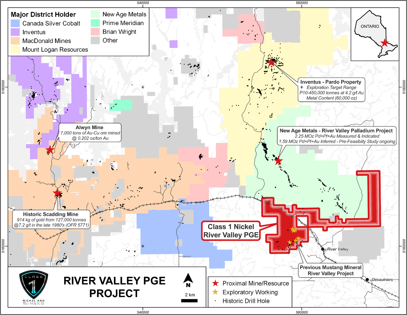 Location of the River Valley PGE Project near the City of Sudbury, Ontario, Canada.