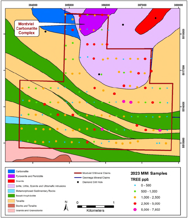 Geochemical Anomalies at Montviel South REE-Nb Project